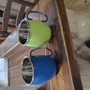 Blue and Light Green Stainless Steel Coffee Camping Mugs - Set of 2